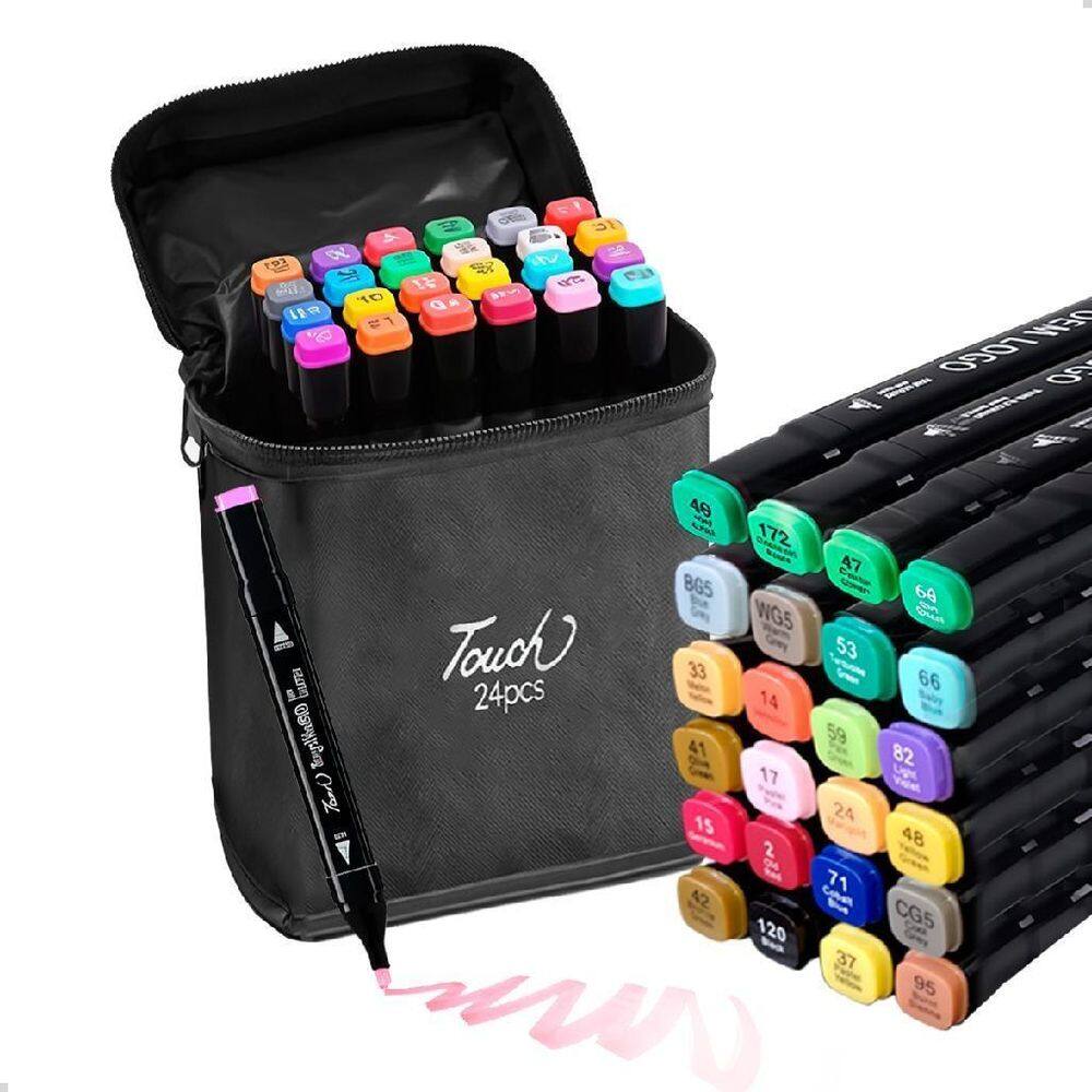 24 Canetinhas Escolar Ponta Dupla 1Linha