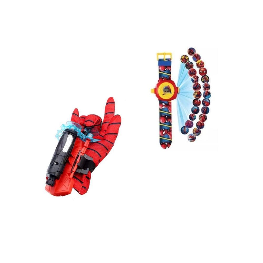 Kit Brinquedo Relógio Projetor Spiderman Lançador Dardo Luva