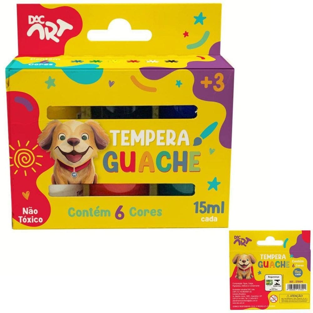 Tinta Tempera Guache 15Ml - 6 Cores - 27004 - Dac
