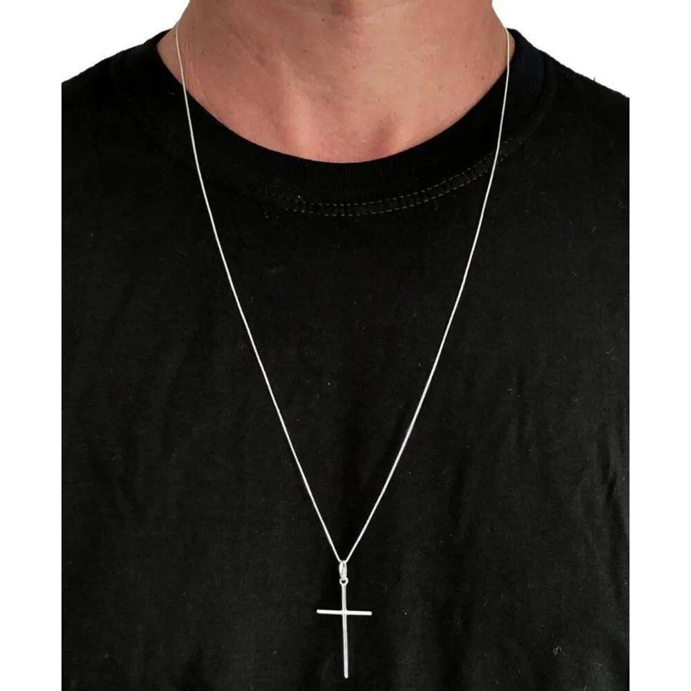 2X Cordão De Prata Masculina 925 70Cm Fina Pingente Crucifix