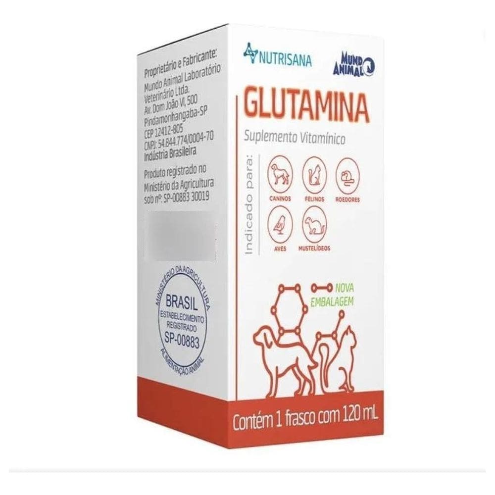 2X Suplemento Alimentar Glutamina Nutrisana 120Ml Cães E Gat