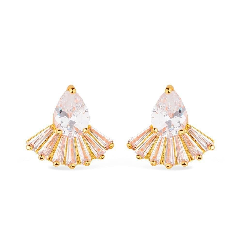 Brinco Dourado Gota E Coroa Com 8 Pedras De Zircônia