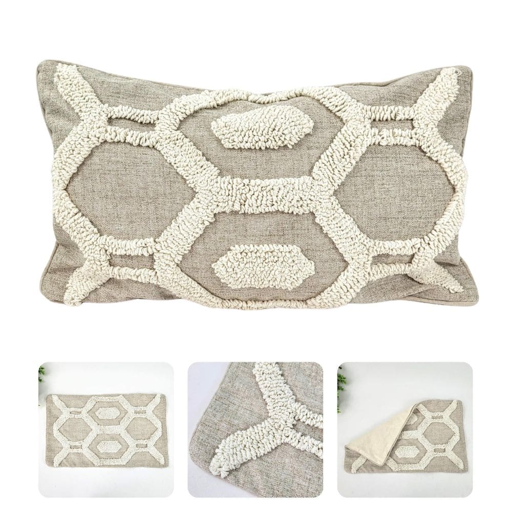 Capa Para Almofada Branca Cru Geométrica Macramê 30X50Cm