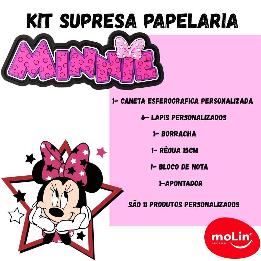 Kit Surpresa Minnie Molin Com 11 Itens De Papelaria Disney