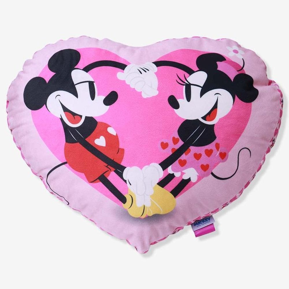 Almofada Formato Fibra Coracao Mickey E  Minnie Namorados
