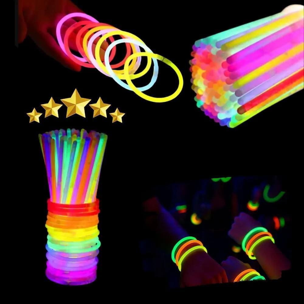 2X Kit 100 Pulseiras Neon Balada Brilho Fluorescente Festa