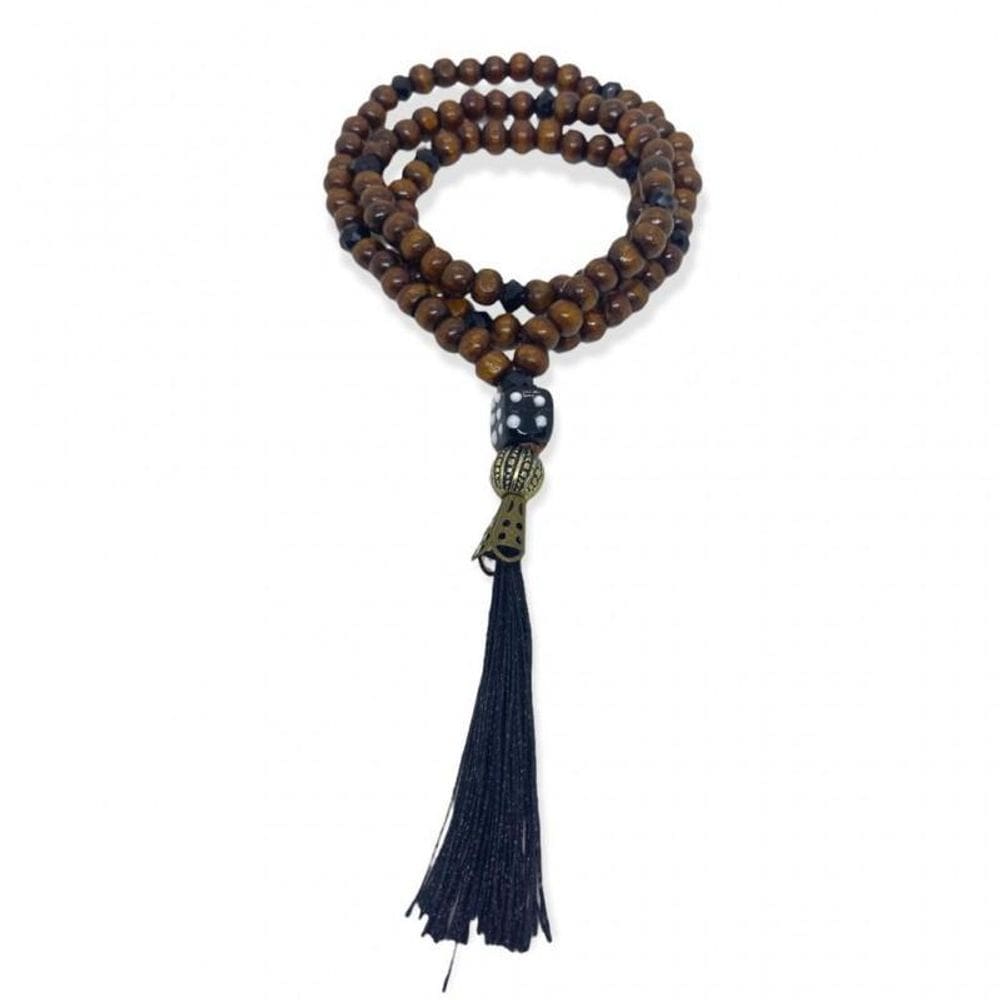 Japamala Zé Pelintra 108 Contas De Madeira 8 Mm Pompom