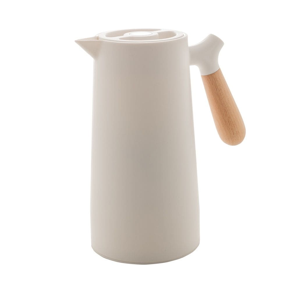 Garrafa Térmica de Plástico para Café/Chá C/Cabo de Madeira Nórdica Branca 1 Litro Wolff