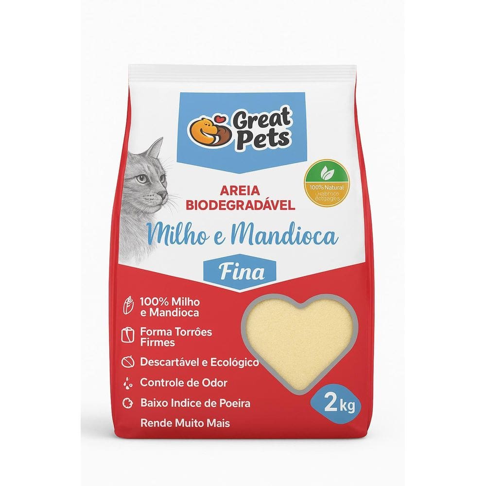 Areia Biodegradável Para Gatos Fina 2Kg Controle Odor