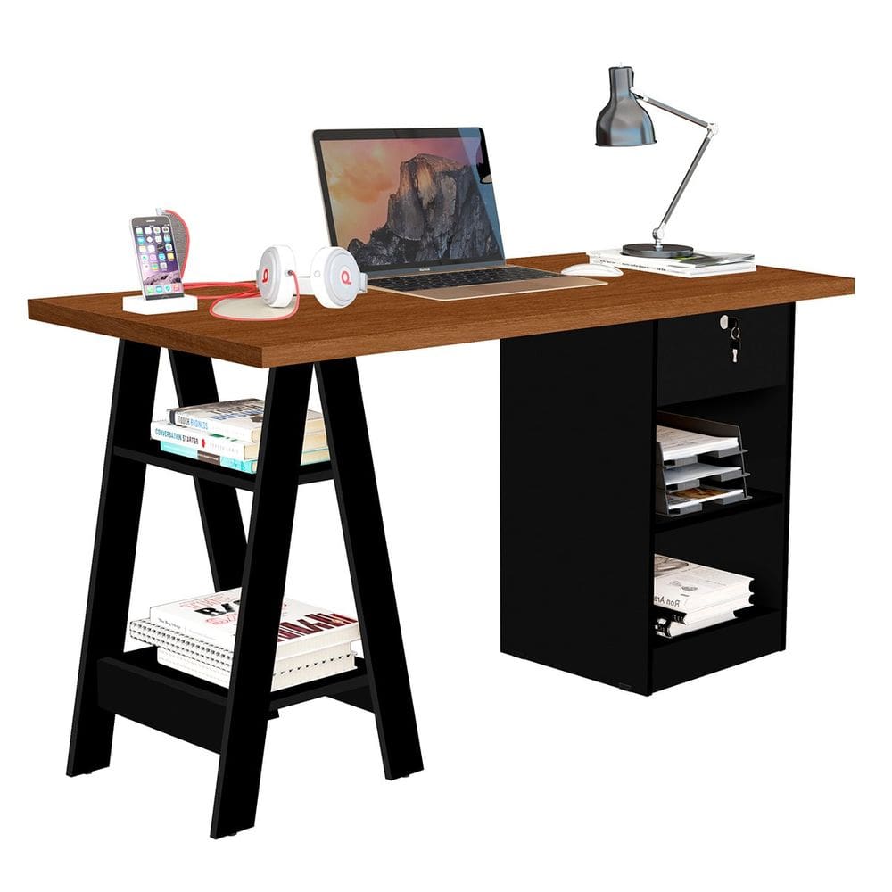 Mesa Escrivaninha para Escritório 1 Gaveta com Chave Boreal