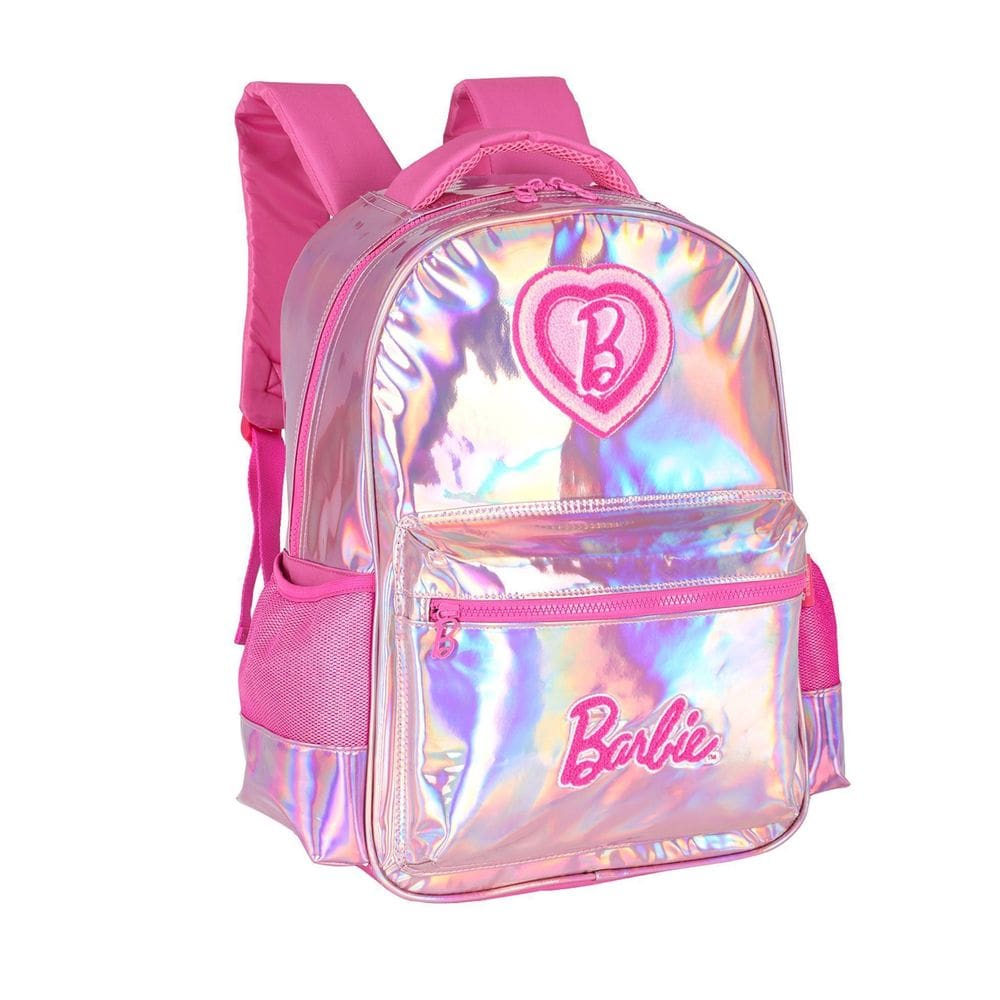 Mochila Costas Barbie Holográfica Infantil Escolar - Rosa