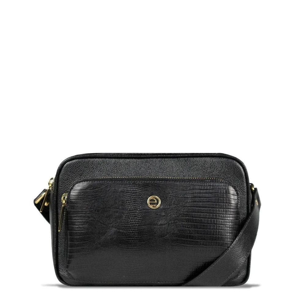 Bolsa Couro Transversal Animal Preto