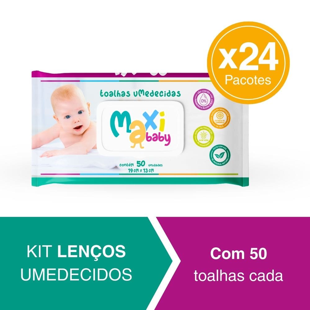 Kit 24 Toalhas Umedecidas Hipoalergênico 50un Cada Maxi Baby
