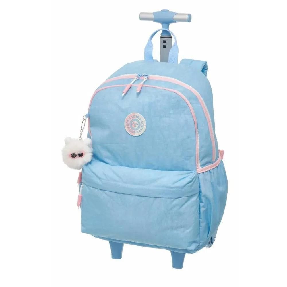 Mochila Pacific Com Carrinho Pack Me Life Crinkle Tubo Azul