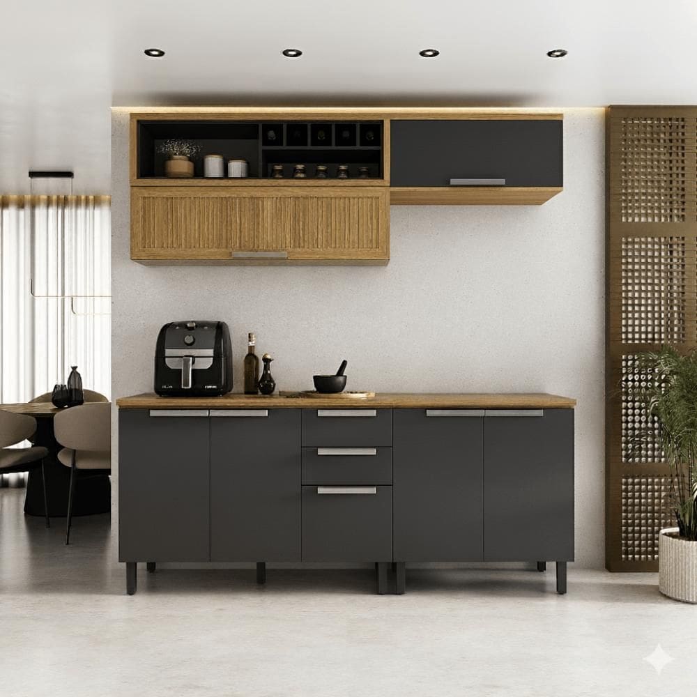 Cozinha Compacta em MDF New Porto Grafite 200cm Itatiaia