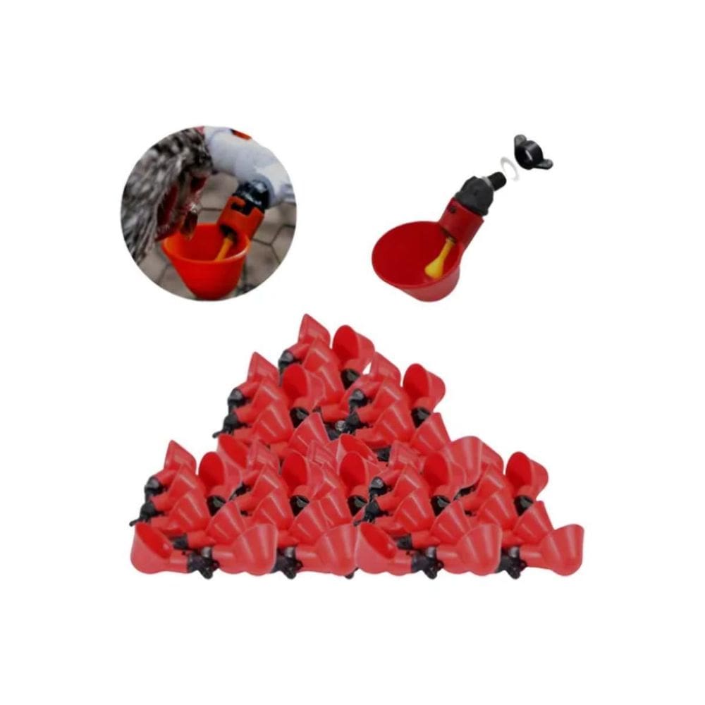 50 Bebedouros Automáticos P/Aves Galinha Codorna Vermelho