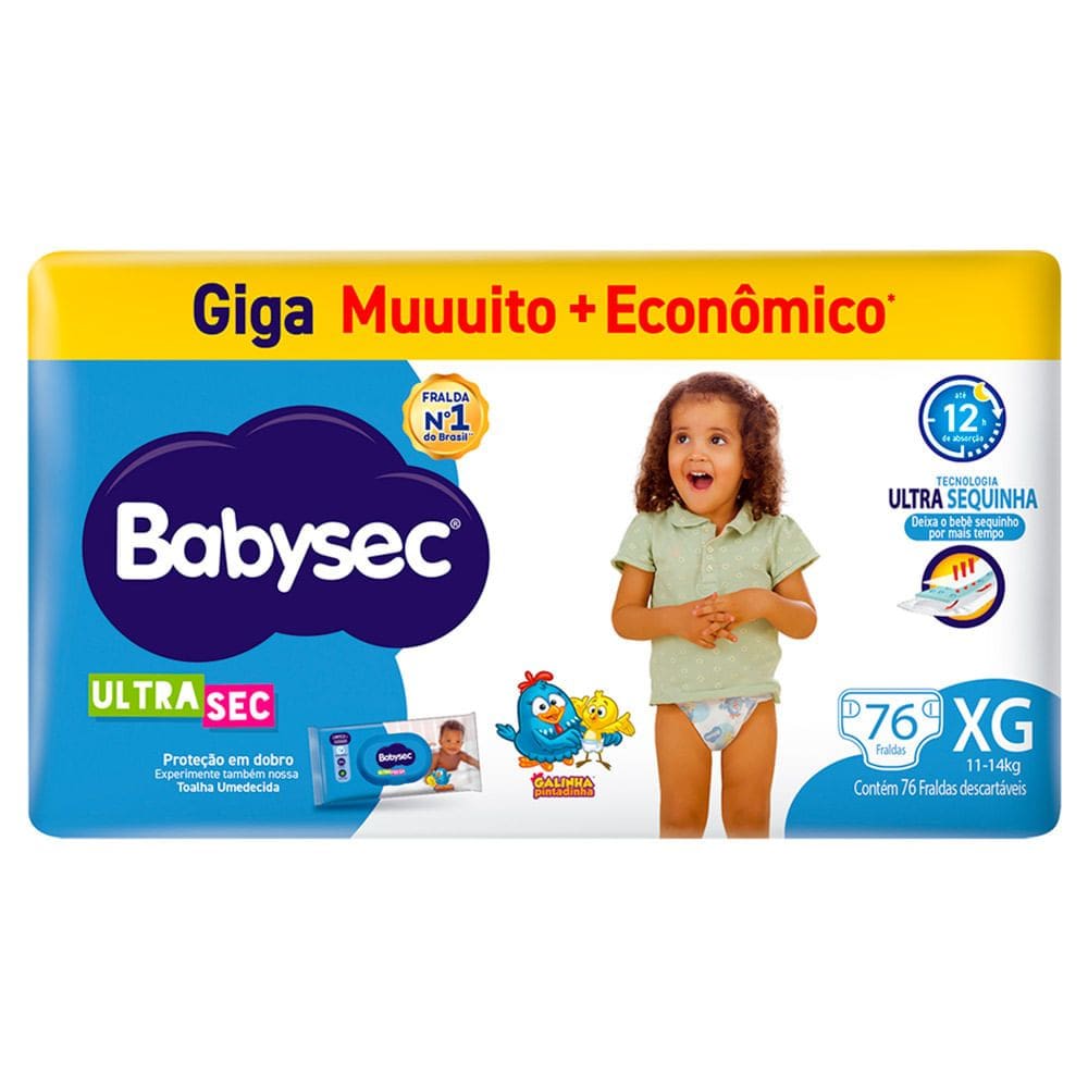 Fralda Babysec Ultrasec Giga Tamanho XG 76 Unidades Descartáveis