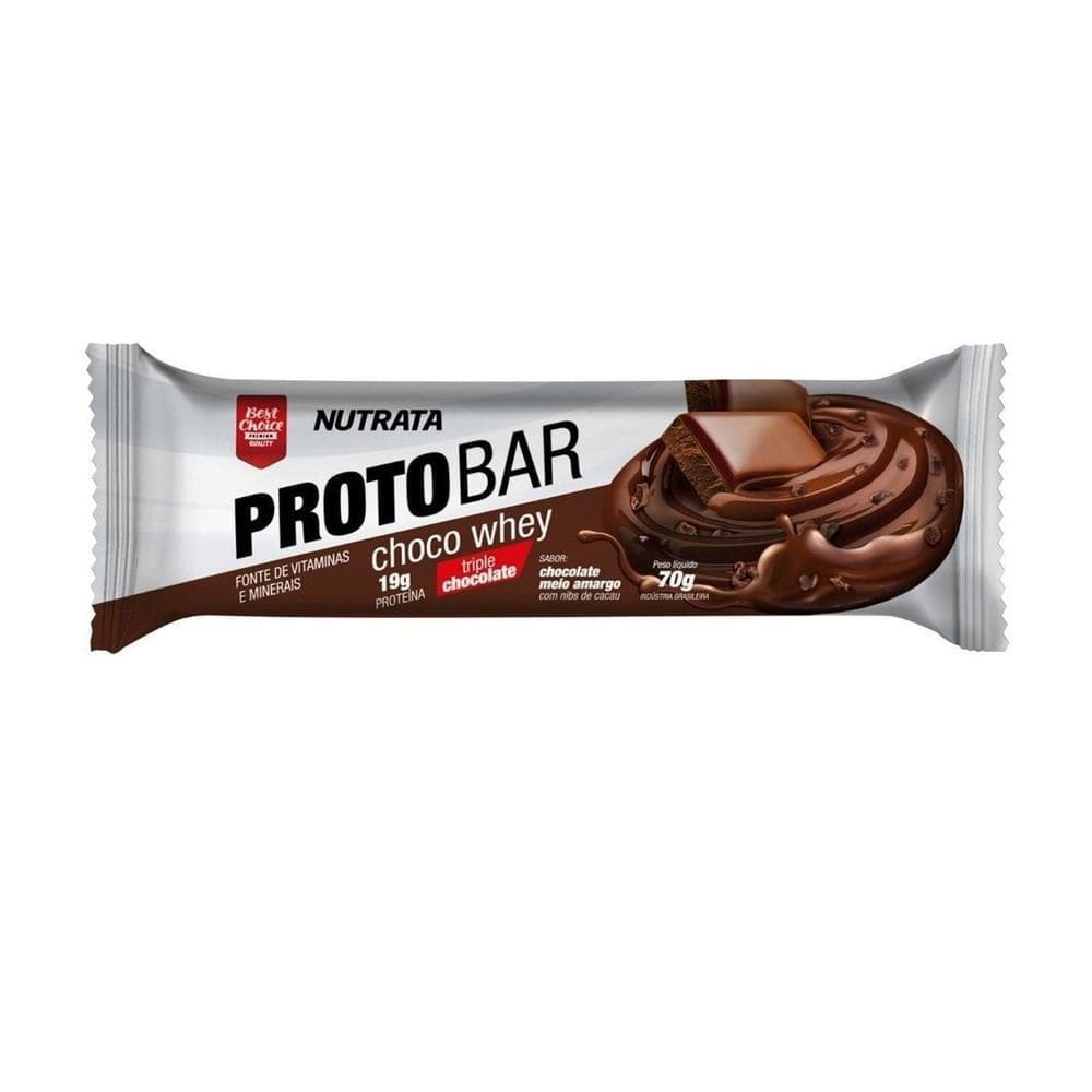 Barra de Proteína Nutrata Proto Bar Choco Whey Sabor Chocolate com Nibs de Cacau com 19g de Proteína 70g