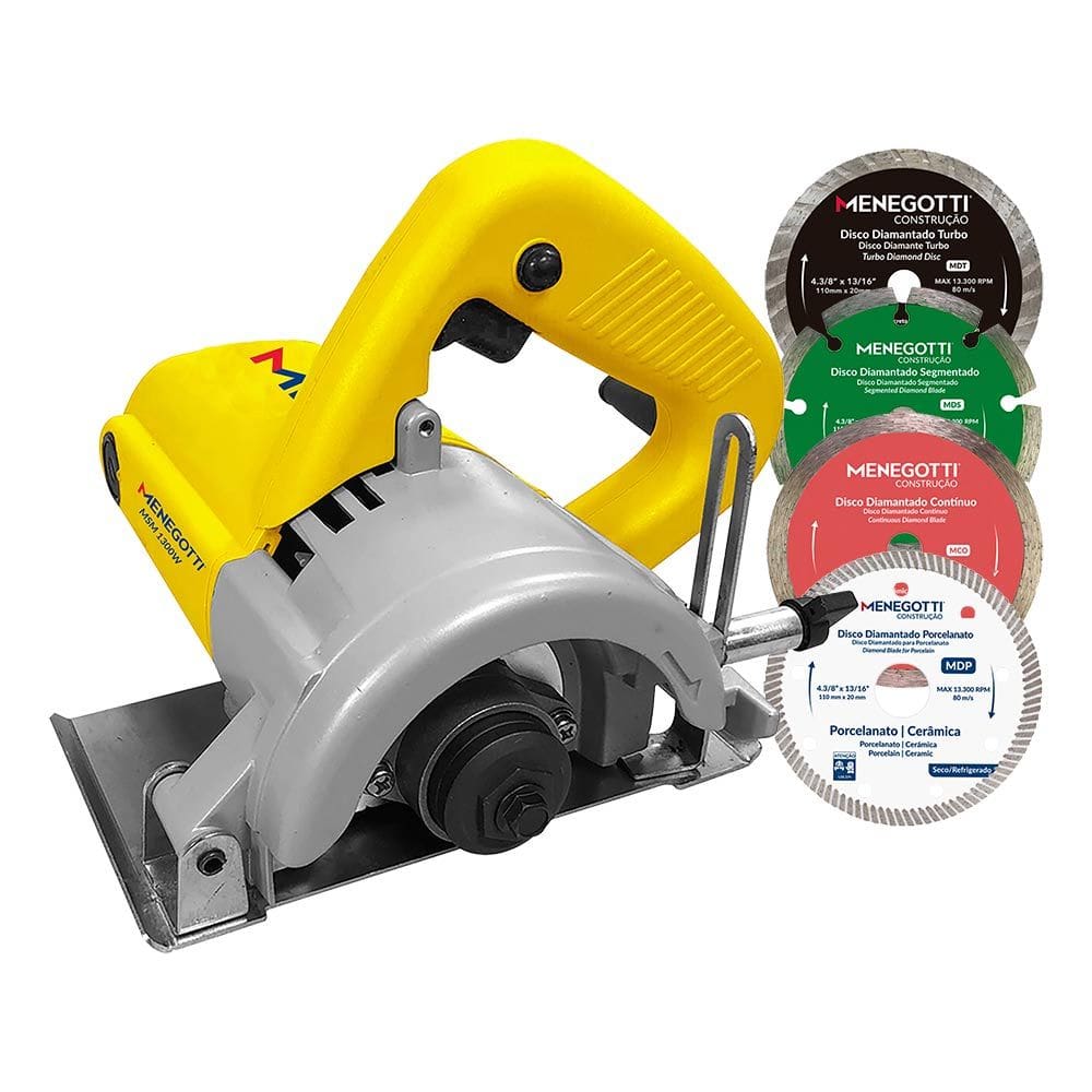 Serra Circular Mármore Com Kit Refrigeração MSM1300W + 4 Disco Diamantados Menegotti 220V