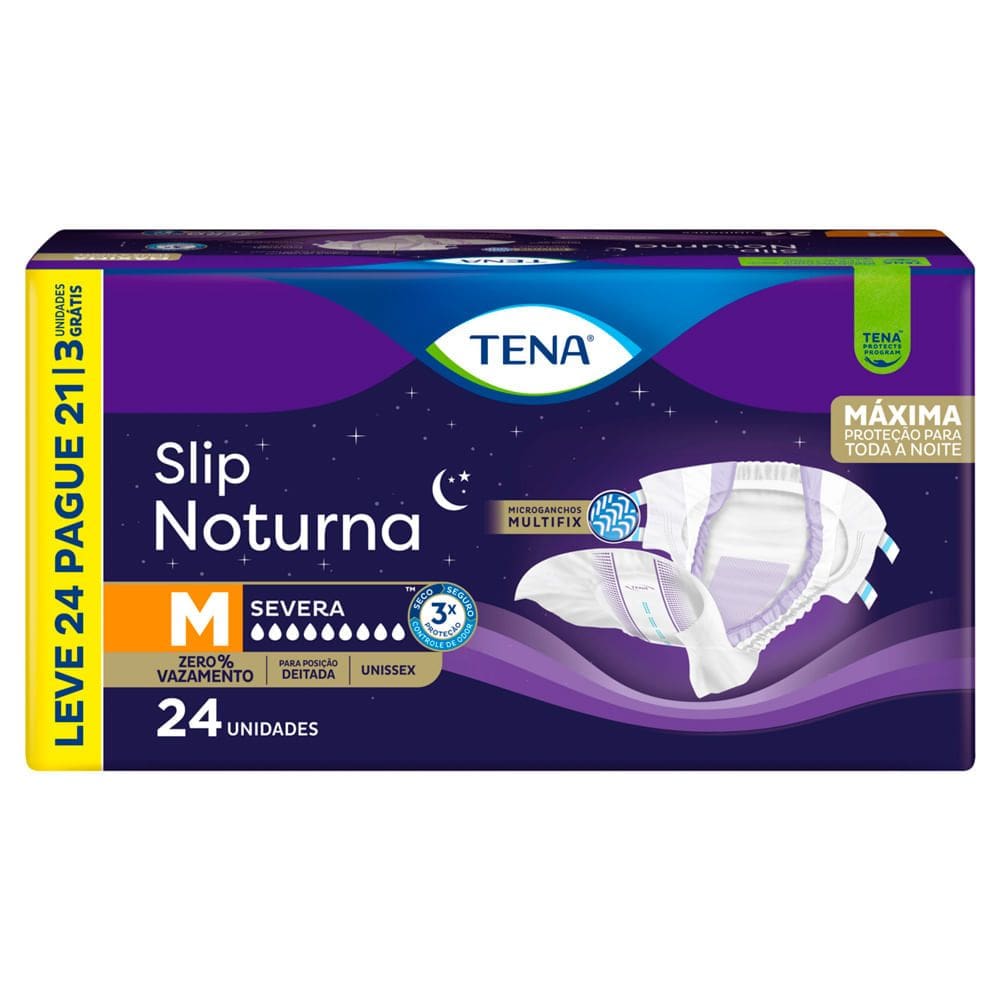 Fralda Tena Slip Noturna Tamanho M Leve 24 Pague 21 Unidades e Ganhe 3 Unidades