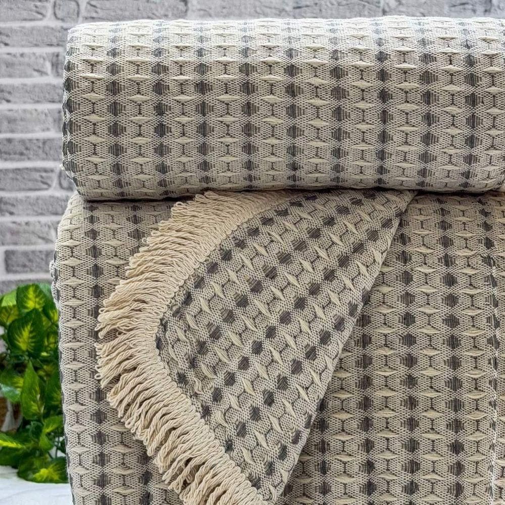 Manta Para Sofá Rubi King 260cm X 250cm Cru / Cinza Escuro