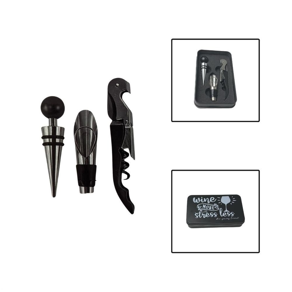 Kit Para Vinho Com Estojo Lata Presente 3 Peças