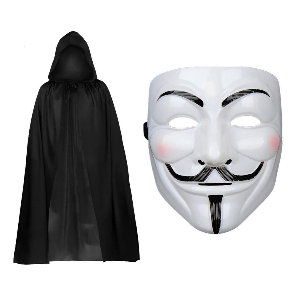 Fantasia Halloween Mascara Capuz Capa Adulto V De Vingança