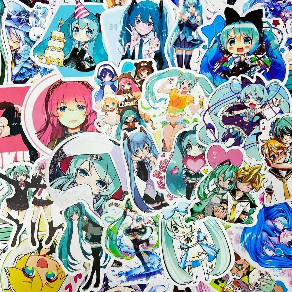 Adesivos Hatsune Miku, vinil impermeável, anime, 50 unidades