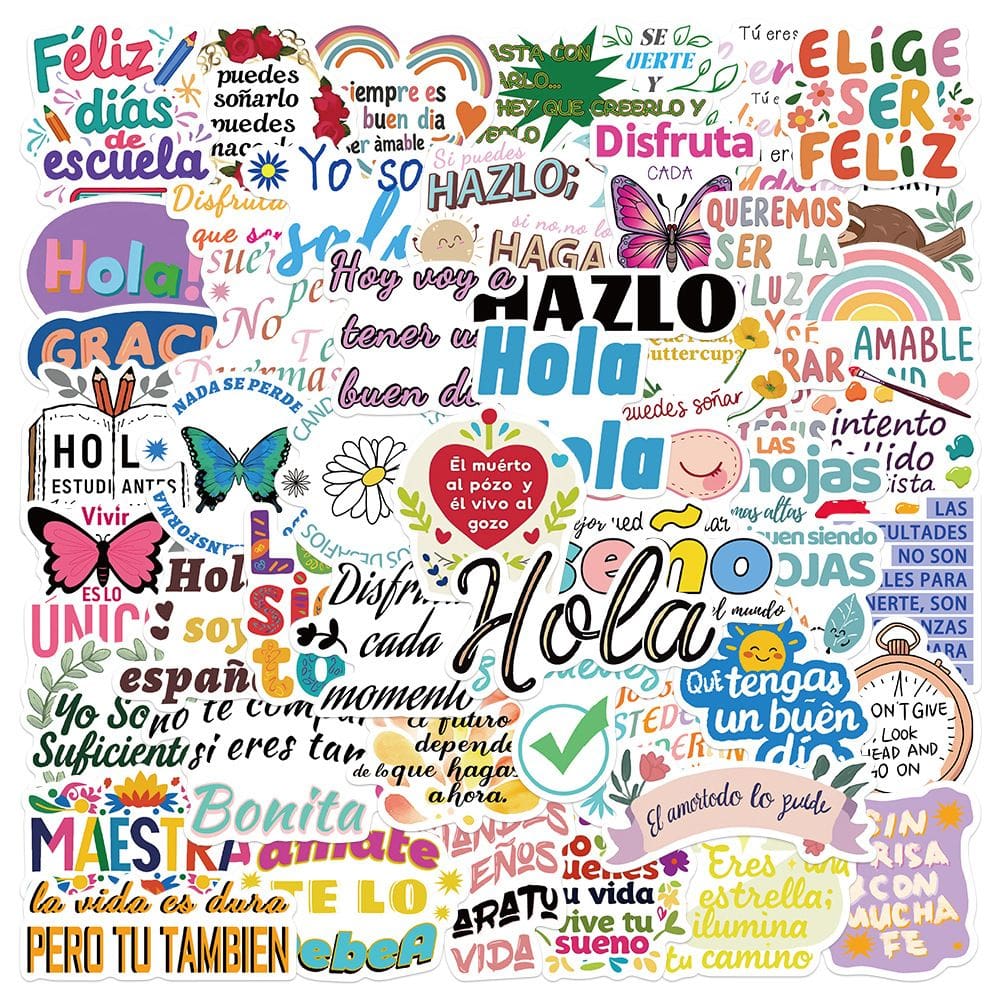 Adesivos, inspiradores em espanhol, shorts, frases x50
