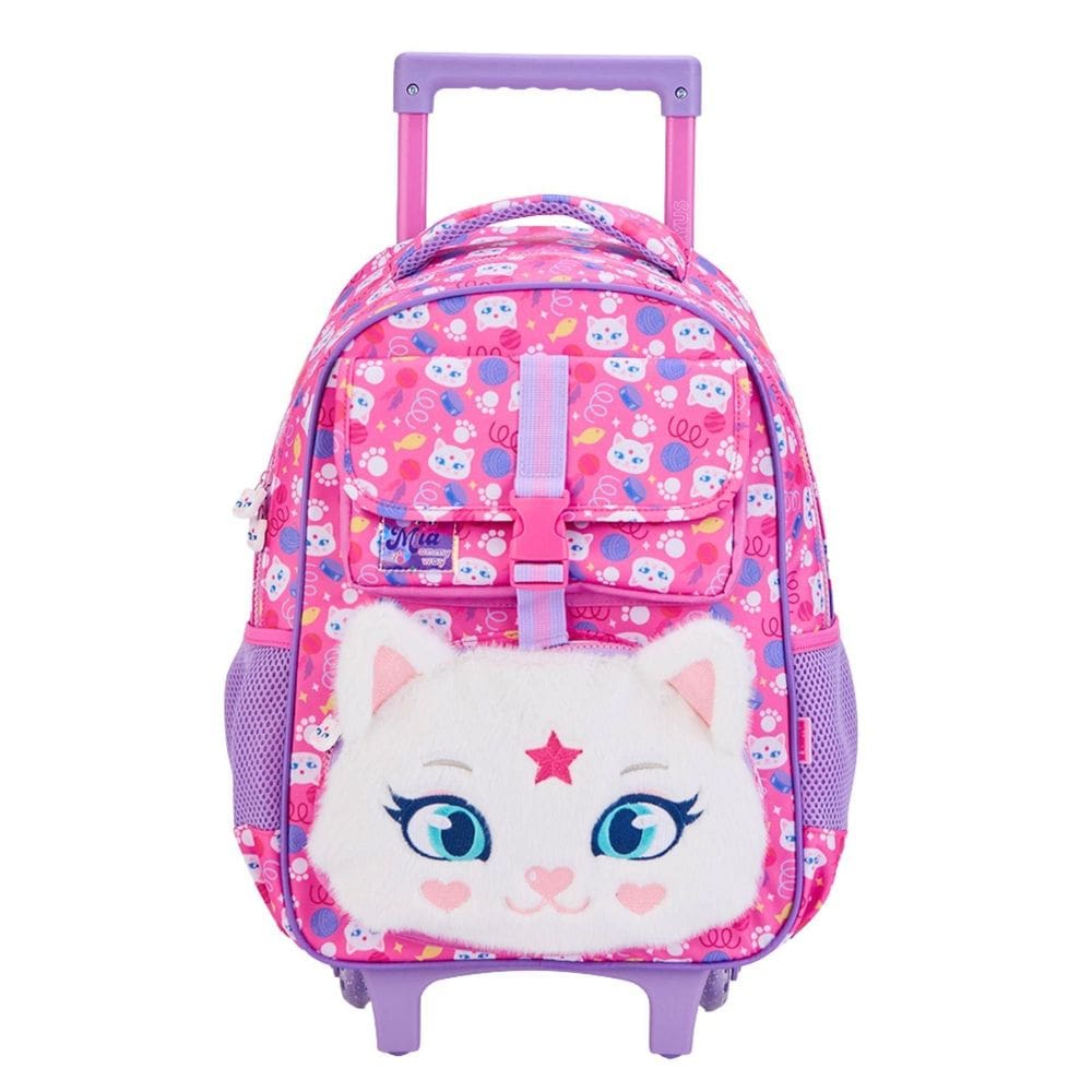 Mochila Escolar Rodinha Luxo Gatinha Mia Pelúcia 15930