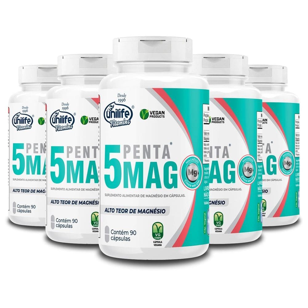 Kit 5 Penta 5 Mag Magnésio Unilife 90 Cápsulas