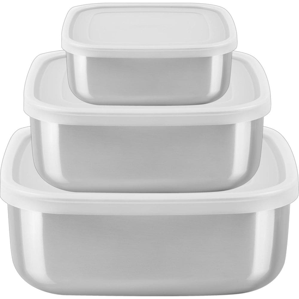 Jogo De Potes Quadrados Tramontina Aço Inox Com Tampa 3 Pç