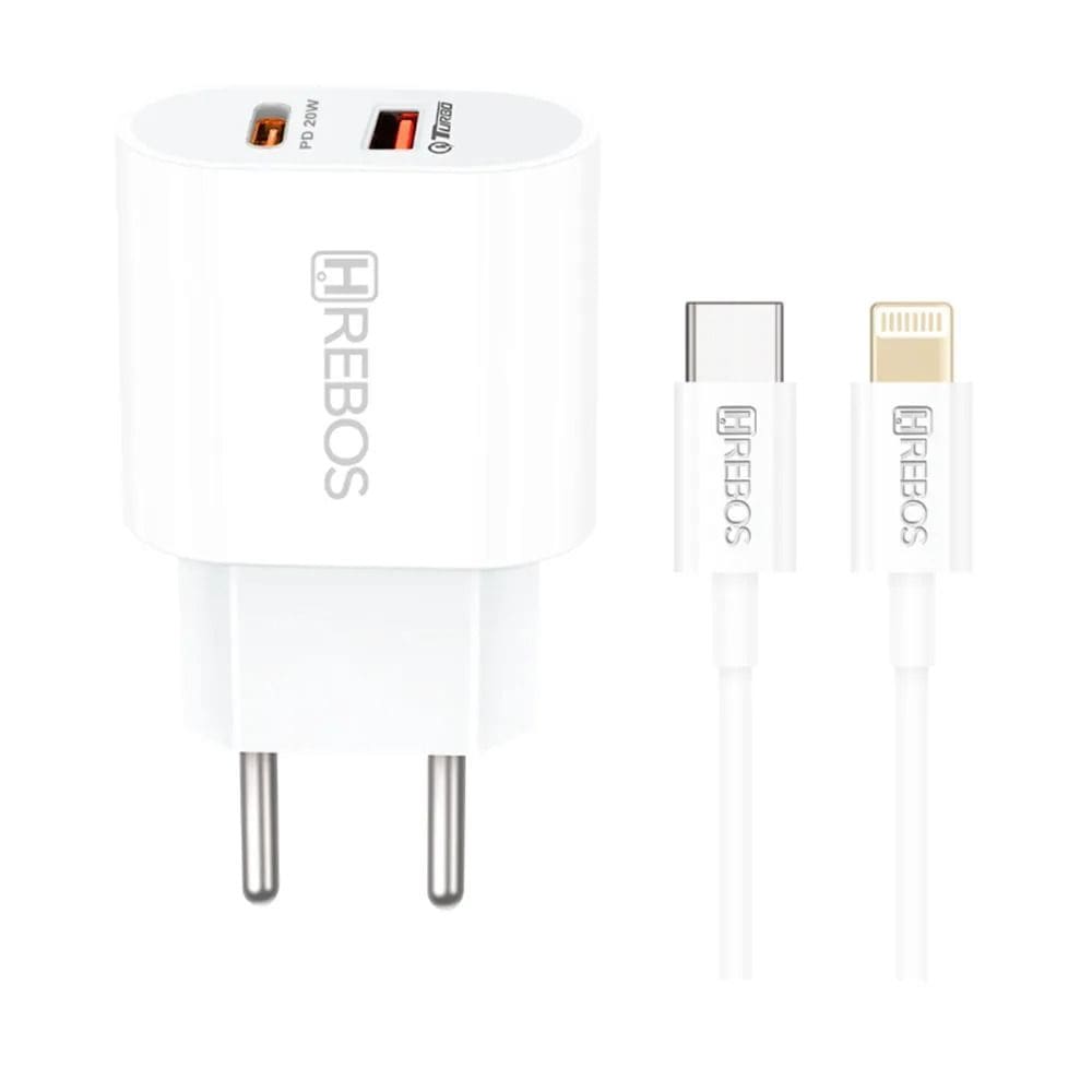 Carregador Hrebos 20w Usb-c E Usb Turbo Crg-215i Branco