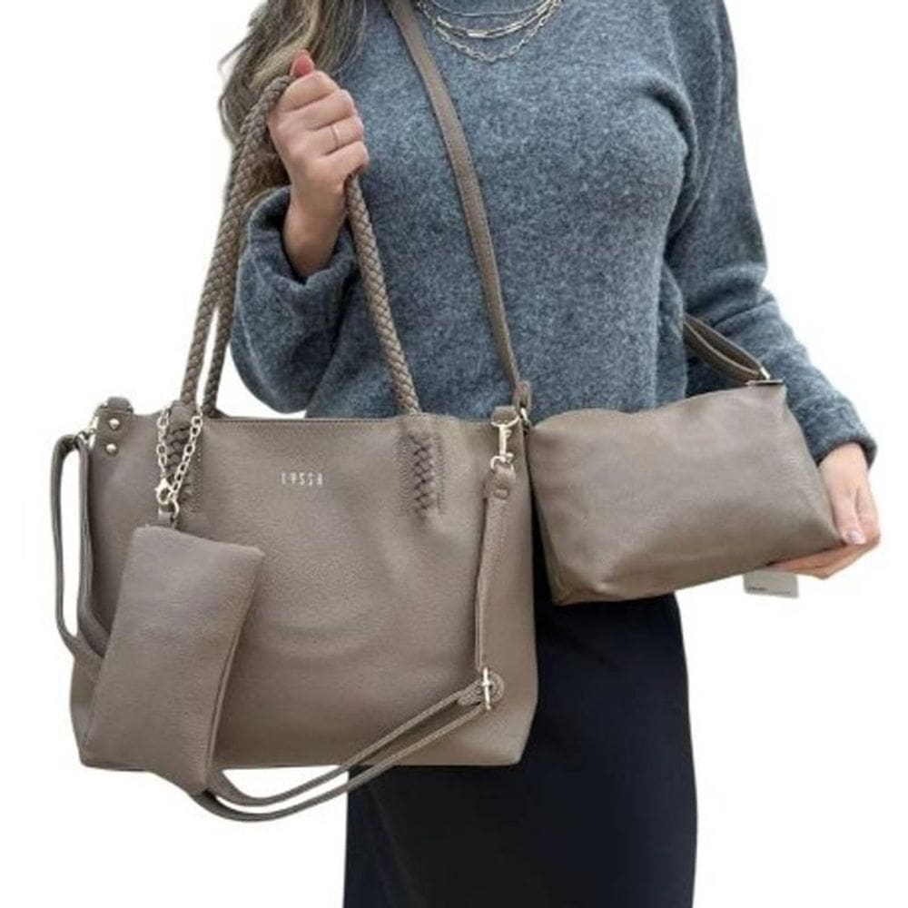 Kit 3 Peças Bolsa Feminina Caqui Grande E Média + Necessarie