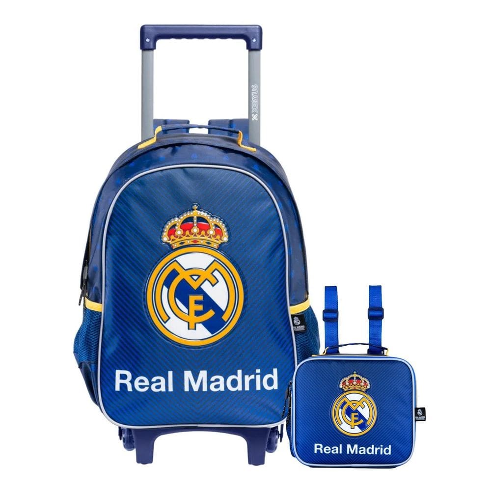 Kit Escolar Futebol Real Madrid Mochila Rodas + Lancheira