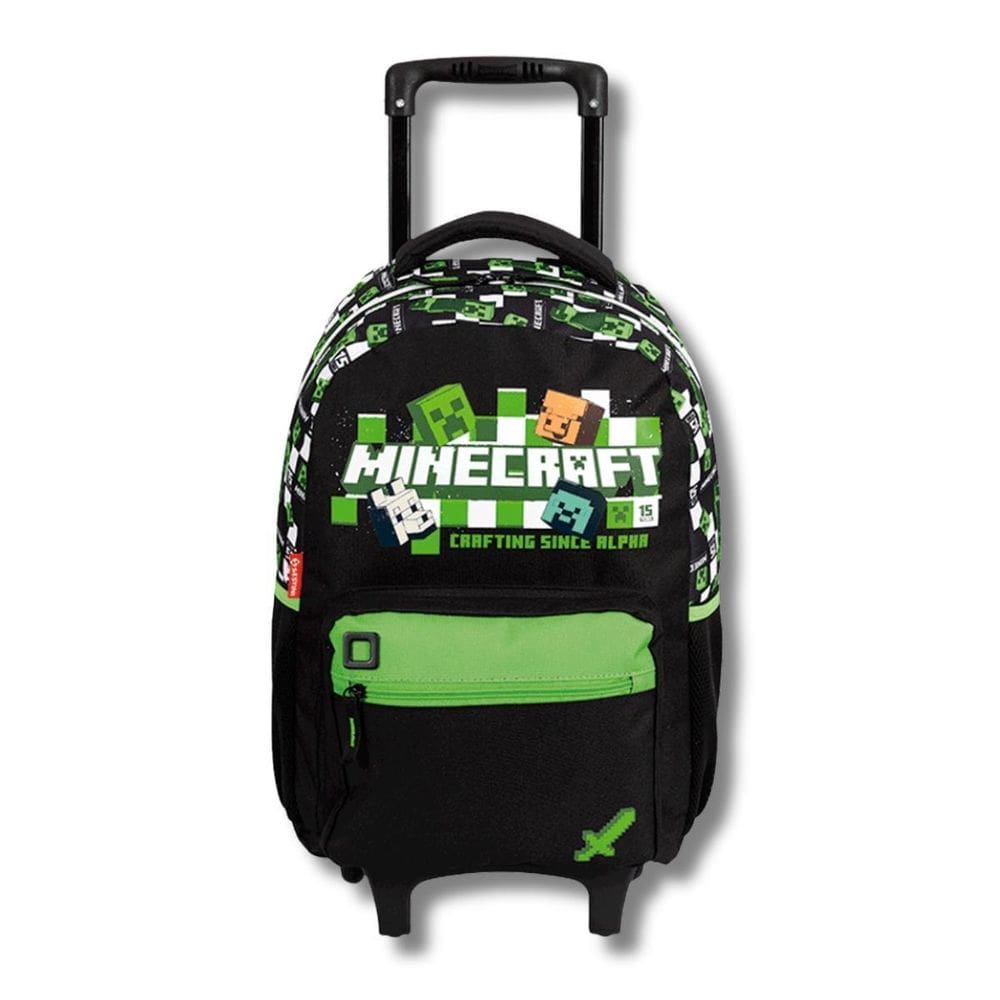Mochilete Minecraft Creeper Infantil Escolar Rodinhas Preta