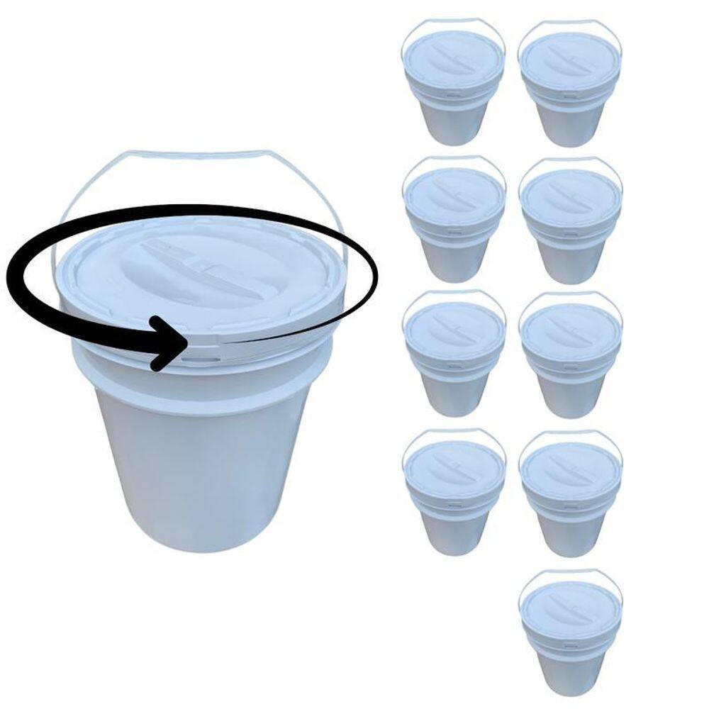 Balde Plástico 20L Tampa Rosqueavel Para Ração - Kit 9 Pçs