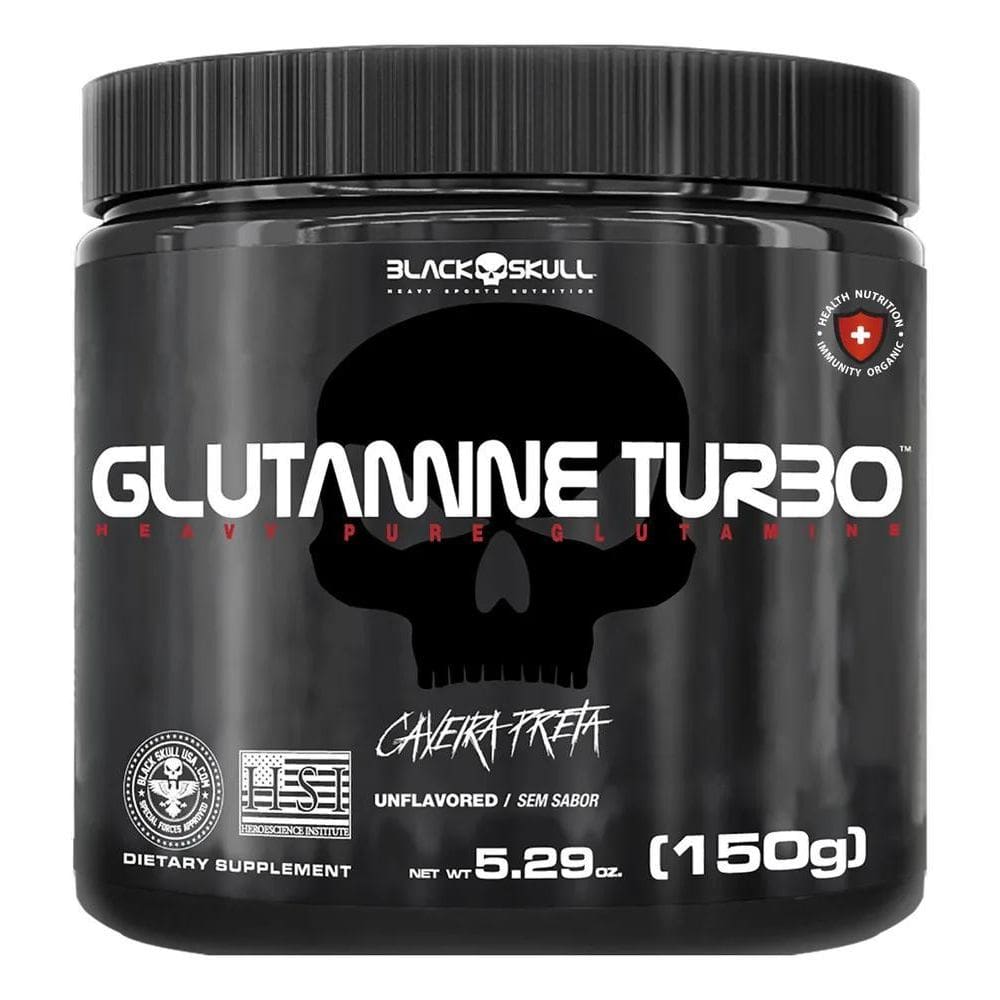 2X Glutamine Turbo 150G - Black Skull Caveira Preta Sabor Se