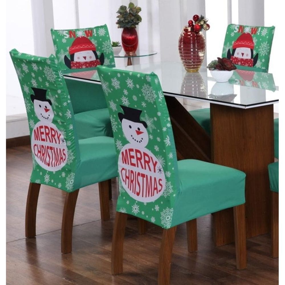 Kit 4 Capa De Cadeira Natal Ano Novo Malha Gel Com Elástico