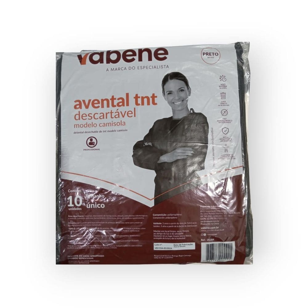 Avental Tnt Mg Longa Preto 130Cmx100Cm Vabene