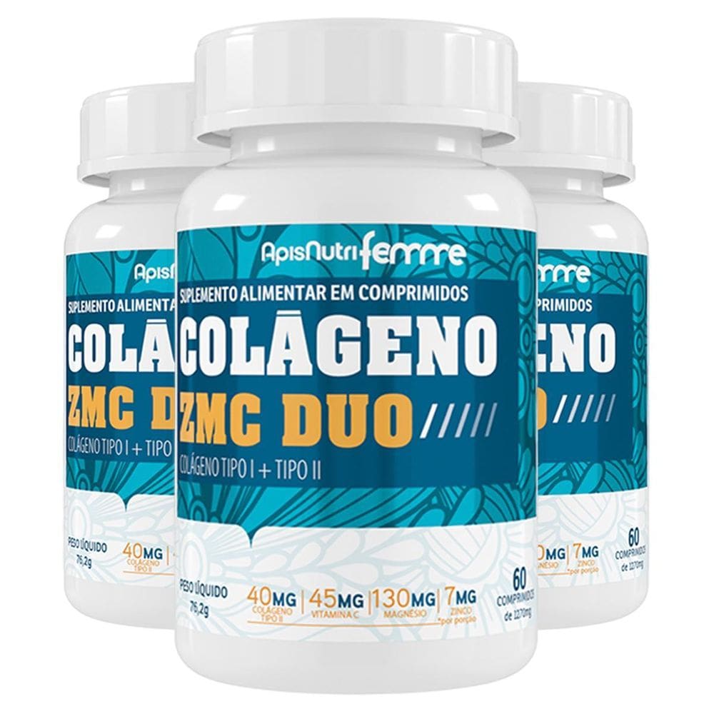Kit 3 Colágeno Zmc Duo Apisnutri 60 Comprimidos