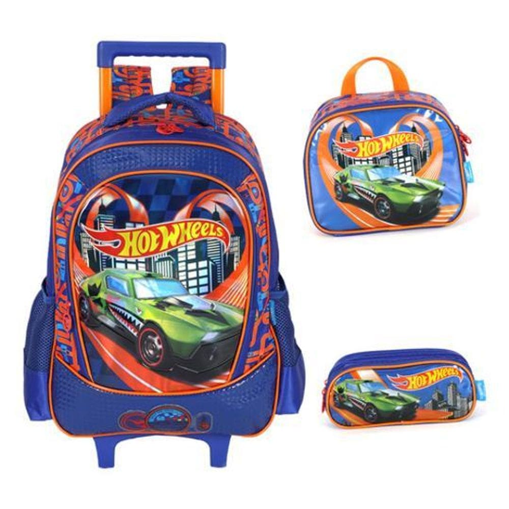 Kit Mochila Rodinhas Hot Wheels Monster Trucks