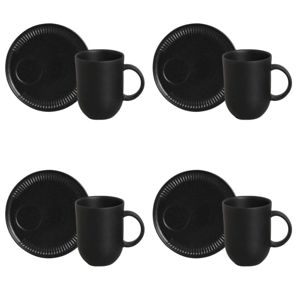 Conjunto de Canecas com Pires 04 Peças Linhas Preto Matte Porto Brasil