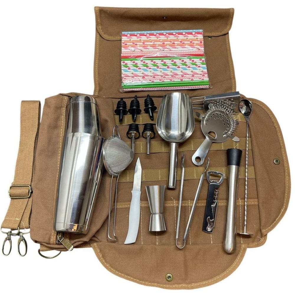 Kit Mixologia Bartender Coqueteleira Bolsa Lona 19Pcs Vtg 2M