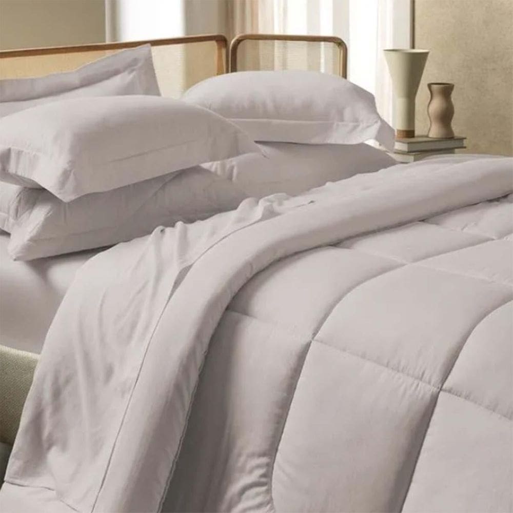 Jogo Cama Casal 300 Fios Bossa 100% Algodão Prata Karsten