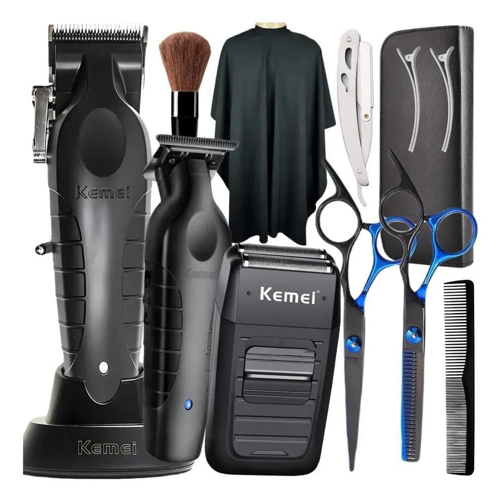 Kit Maquina Corte Cabelo Acabamento Shaver Tesoura Barbeiro
