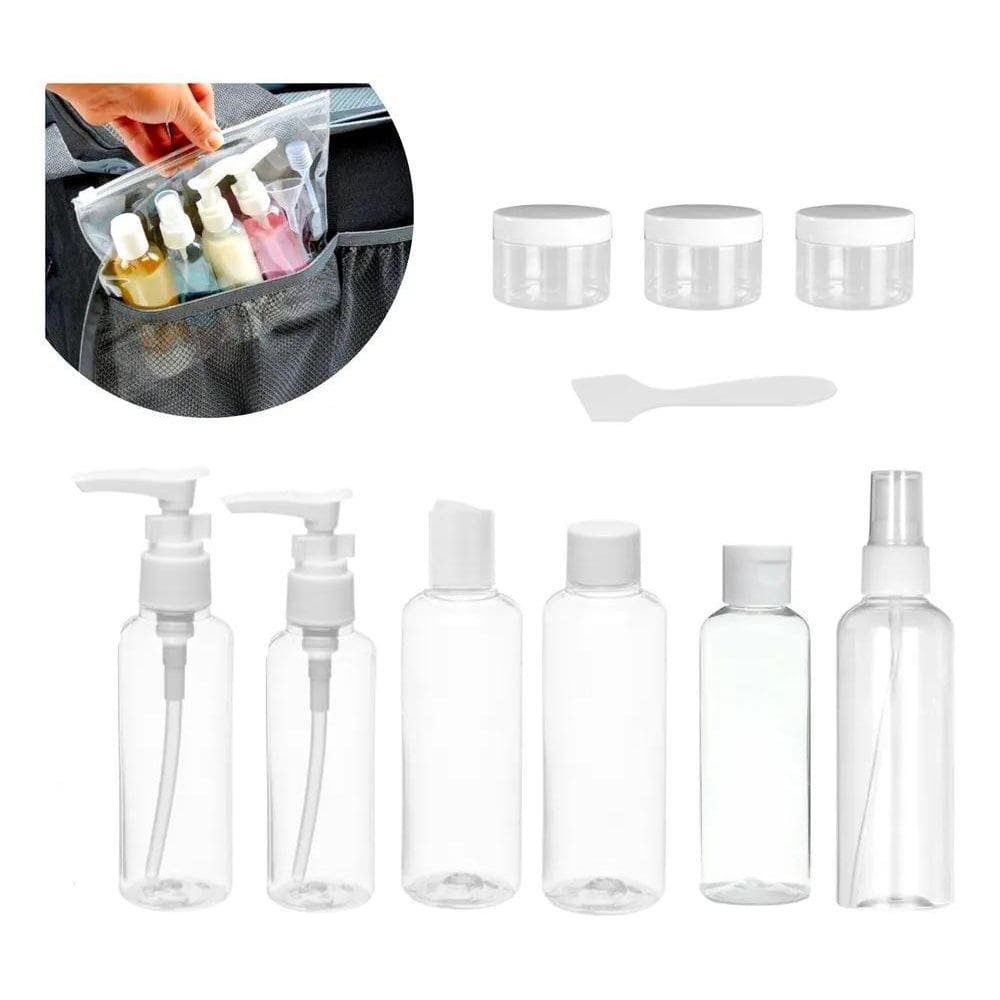 2X Kit 9 Frascos De Viagem Multiuso Porta Shampoo Creme Gel