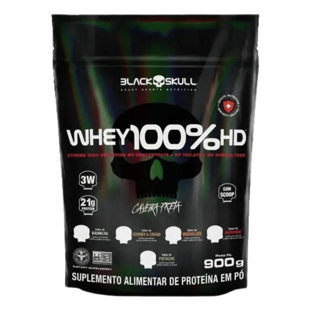 2X Whey 100% Hd Refil Black Skull - 900G Wpc, Wpi E Wph