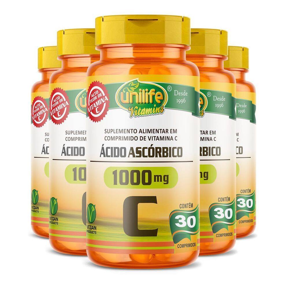 Ácido Ascórbico Vitamina C 30 Comprimidos Kit  05 Unidades
