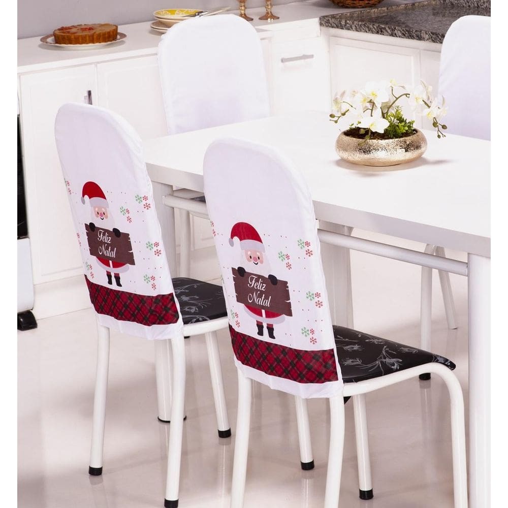 Kit 4 Capa De Cadeira Natal Ano Novo Encosto Tubular Malha